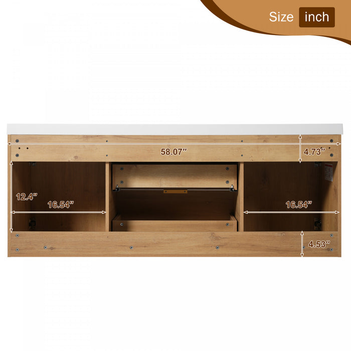 Hudson meuble de salle de bain double vasque 59,3 pouces avec rangement a fermeture douce, bois