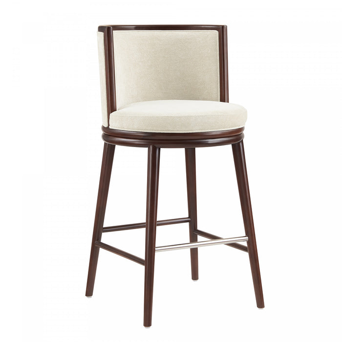 Tabouret de bar moderne en bois avec revetement en tissu creme Evalyn