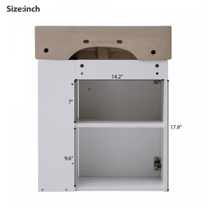 Rachel Meuble-lavabo Flottant De Salle De Bain 21,6\" Avec Vasque En Ceramique, Porte A Fermeture Douce Et Rangement Cote Droit