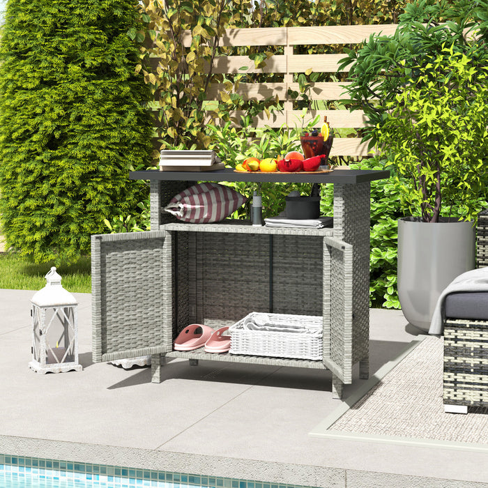 Outsunny Meuble de Rangement en Rotin, Buffet Exterieur, Gris