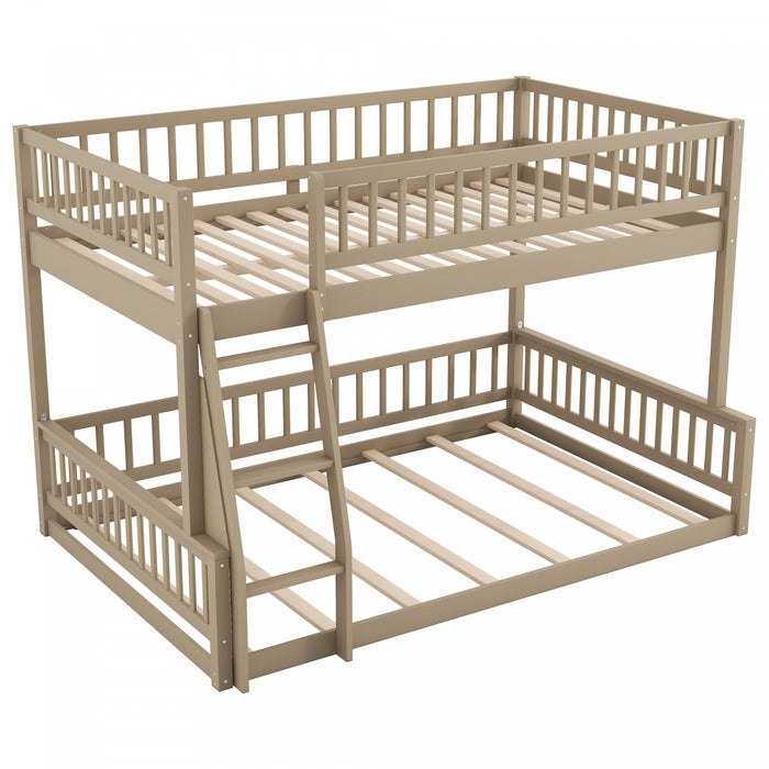 Lit superpose Ethan Full XL sur Queen avec echelle et barrieres de securite, noyer