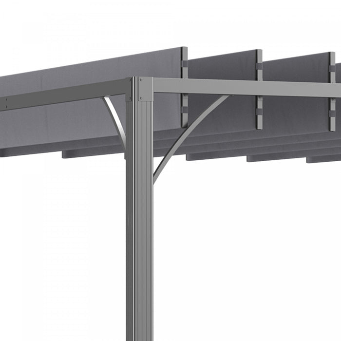 Outsunny Pergola Exterieure 9.5' X 9.7' Avec Toit Retractable, Auvent De Pergola A Persiennes En Aluminium, Abri De Patio Avec Piquets De Sol Pour Patio, Pelouse, Jardin, Gris