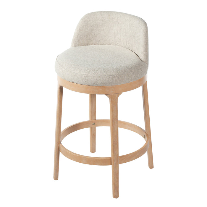 Amelia – Lot de 2 tabourets de bar de hauteur comptoir ergonomiques en bois d’hevea avec revetement en tissu, finition naturelle
