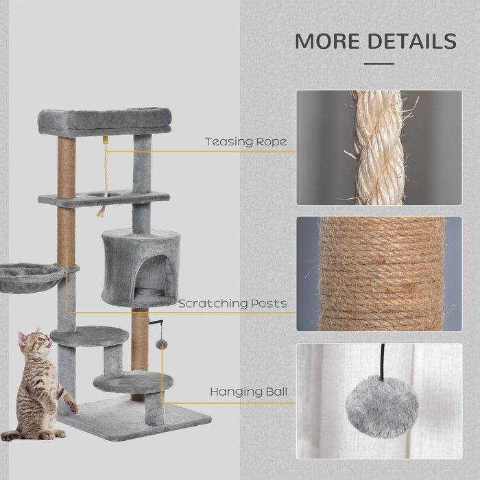Pawhut Arbre A Chat, Tour A Chat A Plusieurs Niveaux De 47 Po Avec Griffoir, Hamac, Condo Pour Chat, Perchoir, Balle Jouet, Grand Arbre A Chat Pour Chat D'interieur, Gris