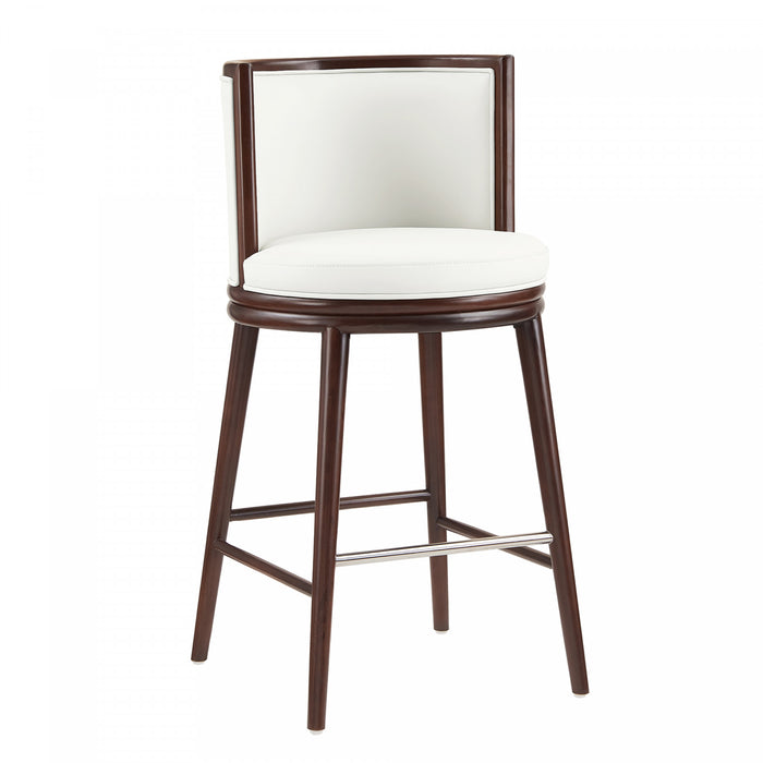 Tabouret de bar moderne en bois avec assise rembourree Evalyn, blanc