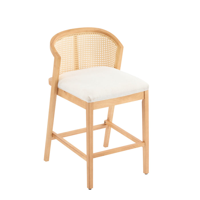Tatti – Lot de 2 tabourets de comptoir en bois d’hevea avec dossier en cannage, couleur beige