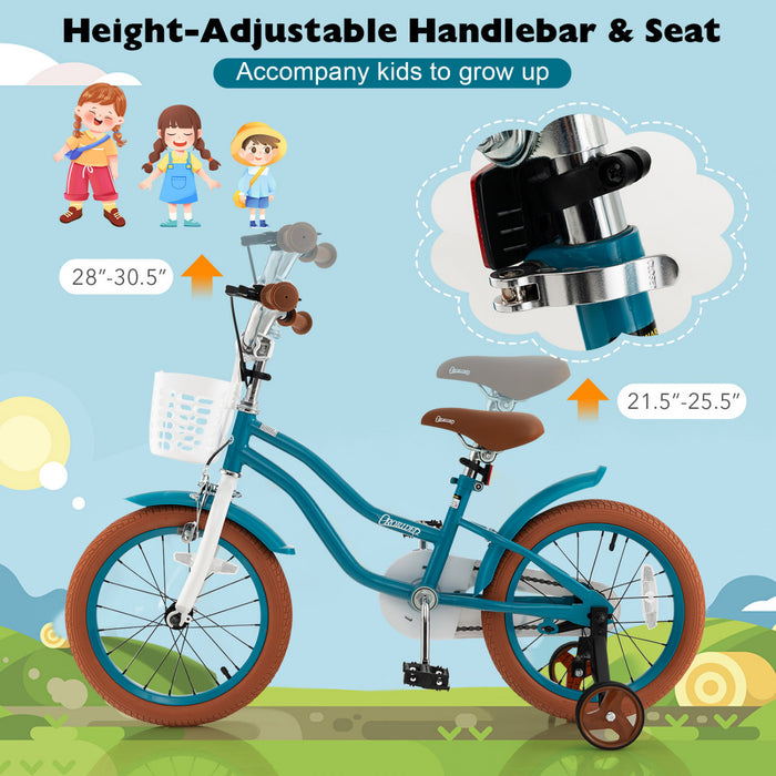 Costway 16 \"enfants Velo Tout-petit Velo Reglable Avec Roue D'entrainement Pour 4-7 Ans