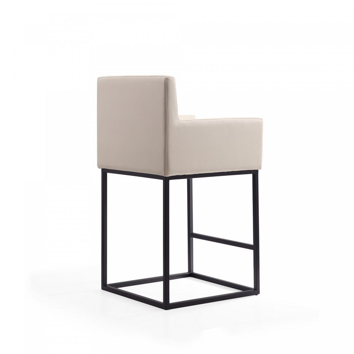 Tabouret de comptoir rembourre en metal style mid-century modern Ambassador, creme - Lot de 2