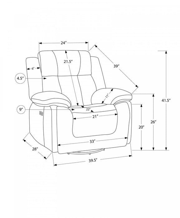 Fauteuil Inclinable Electrique, 39\"L, Planeur, Pivoter, Port Usb Inclus, Tissu Beige