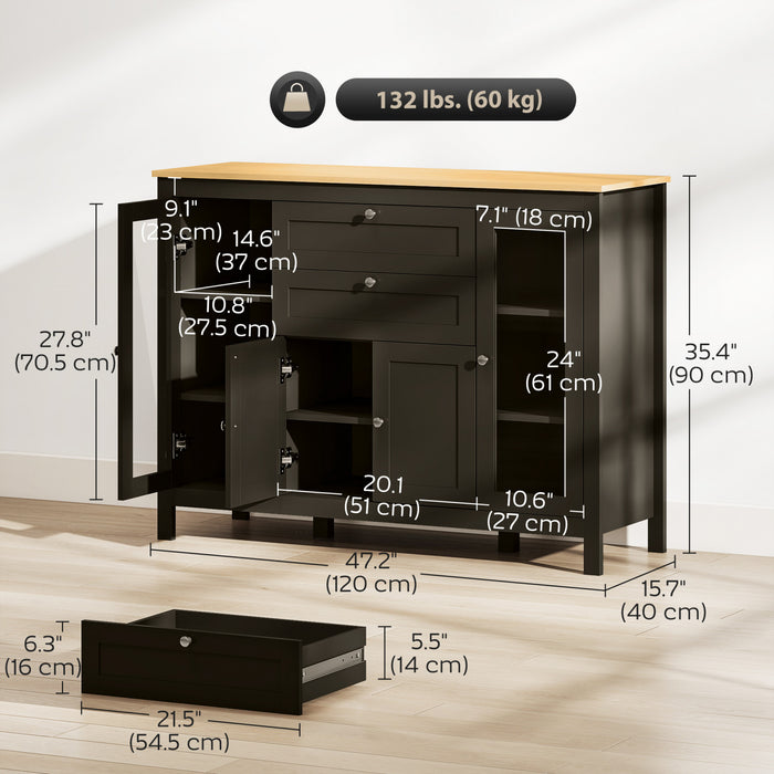HOMCOM Buffet avec 2 Tiroirs 3 Armoires de Rangement, Marron
