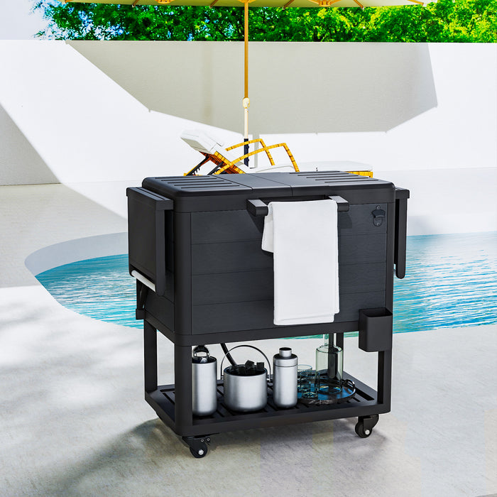 Glaciere de Patio Outsunny 104 Litres a Roulettes avec Etageres, Noir