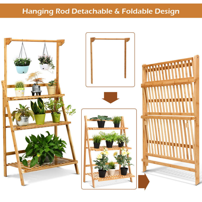 Etagere A Plantes Pliable En Bambou