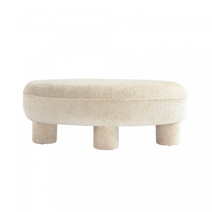 Tabouret d’appoint Tribeca style mid-century moderne en chenille creme