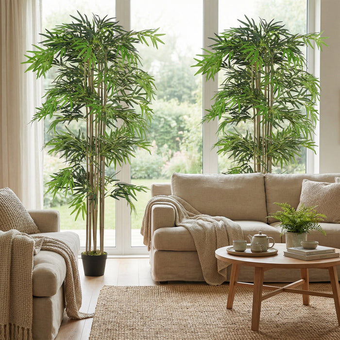 Outsunny - Ensemble de 2 arbres artificiels en bambou de 182,8 cm en pot avec 1530 feuilles, vert