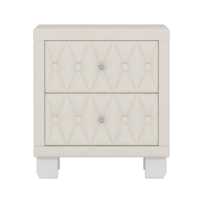 Sophia Table de Nuit Elegante en Velours avec Tiroirs et Design Capitonne, Beige