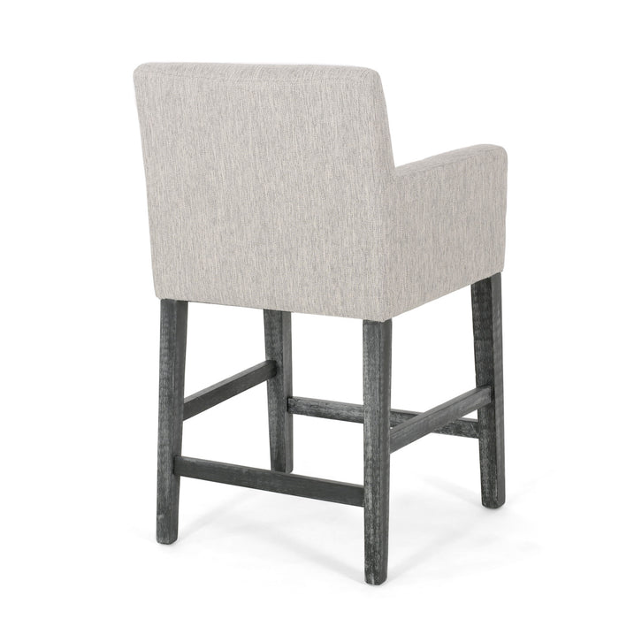 Tabouret De Comptoir Griffith Hauteur D’assise 66 cm – Tissu Rembourre Et Pieds En Bois Massif, Gris Clair