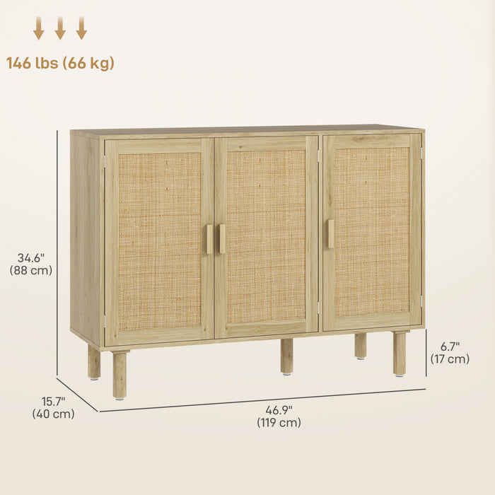 HOMCOM Buffet Boheme avec 3 portes en rotin et etageres, Chene