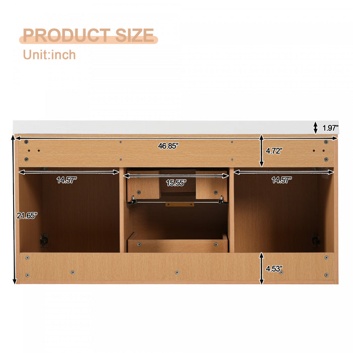 Ethan meuble de salle de bain mural avec vasque integree et rangement, bois