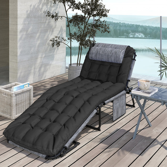Outsunny Chaise Longue Pliante Avec Coussin, Noir