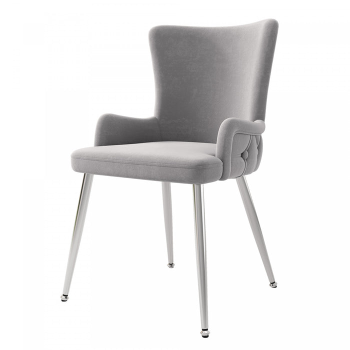 Chaises de salle a manger Luna en velours avec revetement capitonne et pieds metalliques dores, lot de 4, gris