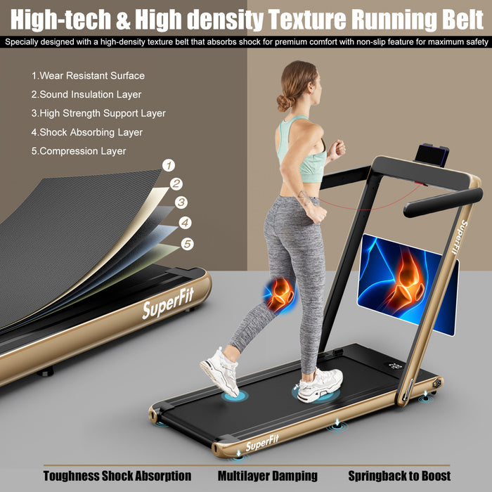 Tapis De Course Pliable 2 En 1 Superfit, Avec Haut-parleur, Telecommande Et Controle Via Application, Moteur 2,25 Hp, 2 Modes : Marche Et Course, Vitesse De 1 A 12 Km/h, Jaune
