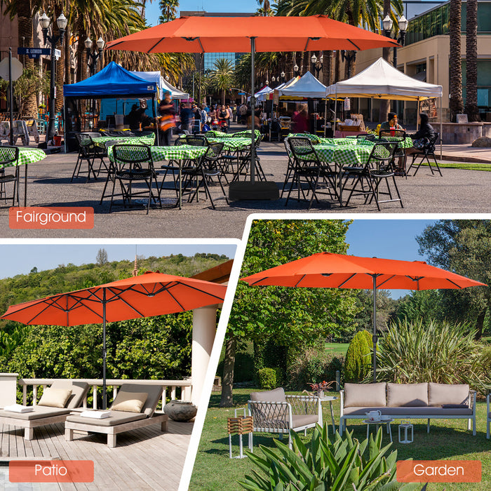 Costway Parasol double face 15FT a manivelle pour patio Jardin marche protection solaire Orange