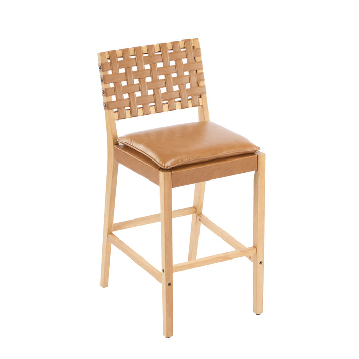 Philip – Lot de 2 tabourets de bar modernes en bois d’hevea avec dossier en tressage, finition naturelle