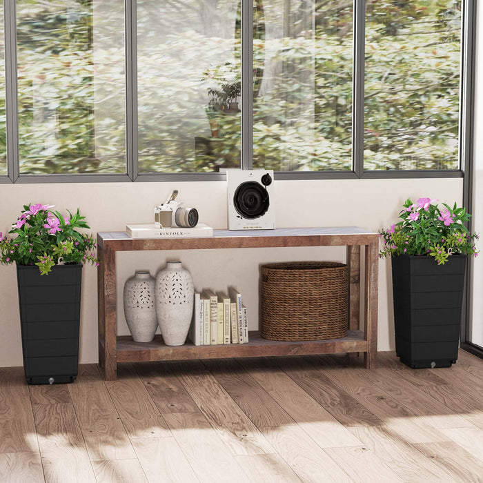 Costway 23\" Planter Haut Ensemble De 2 Pour Usage Interieur / Exterieur Grand Pot De Plante Auto-arrosant Noir