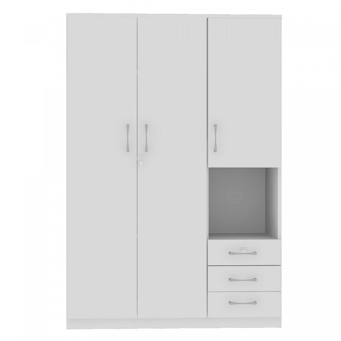 Armoire De Rangement Lydia En Bois De 47,2\" Avec 2 Portes, Etageres Et 3 Tiroirs, Blanche