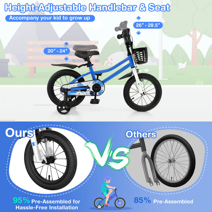 Velo Costway 14'' Pour Enfants Avec Roues D'entrainement Amovibles Et Panier Pour 3-5 Ans Skyblue