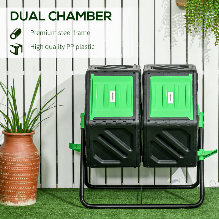 Outsunny Composteur Rotatif avec Pieds en Acier, Vert et Noir
