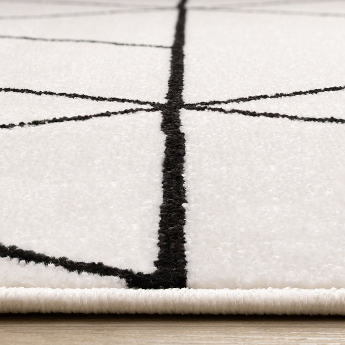 Tapis Covington a motif de treillis geometrique moderne blanc et noir, 6'7\" x 9'10\"