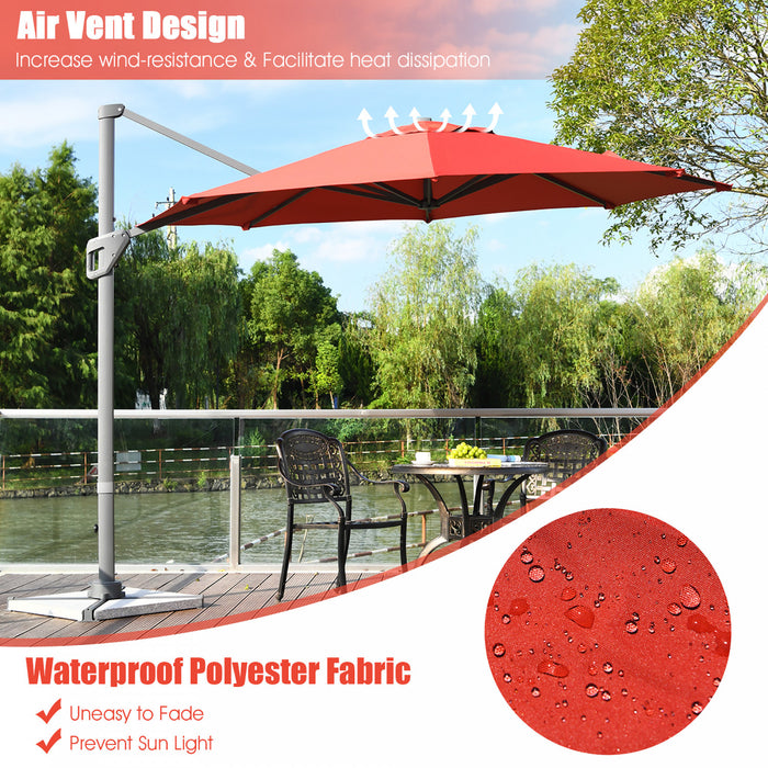 Costway Parasol deporte 11ft pour terrasse a rotation cantilever, aluminium, inclinable, base croisee, orange