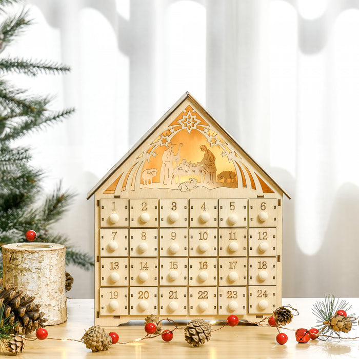 Homcom Calendrier De L'avent De Noel, Decoration De Table De Noel En Bois