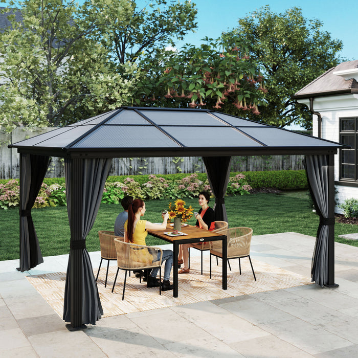 Outsunny Gazebo 12' x 15' avec toit rigide en polycarbonate et structure en aluminium
