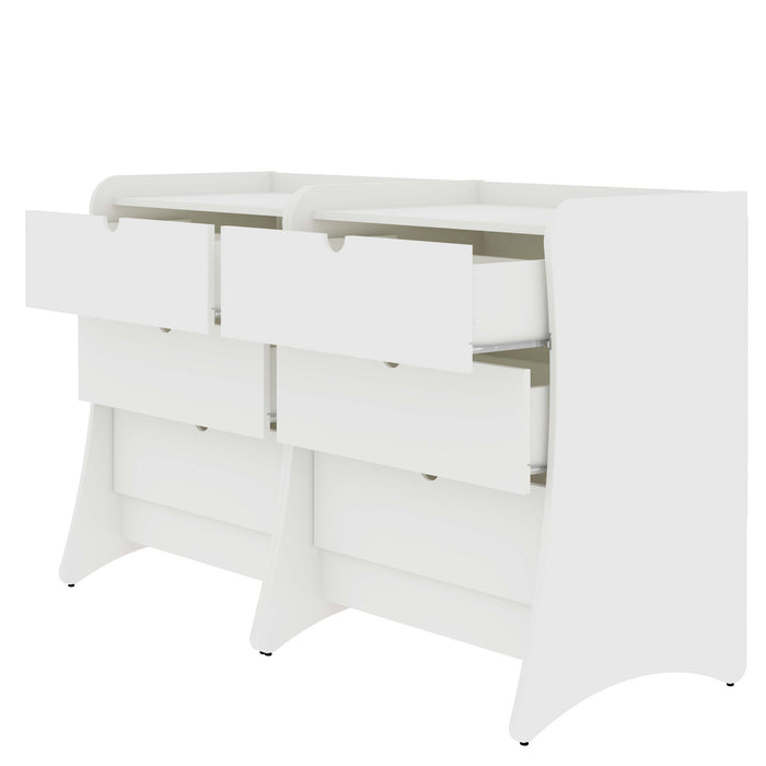 Table de nuit Coney style mid-century moderne 71 cm en blanc (3 tiroirs) – Lot de 2