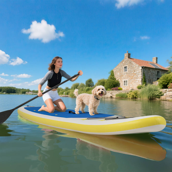 Goplus 11' Gonflable Stand Up Paddle Board Whth Accessoires Paddle Pompe A Main Kit De Reparation, Bleu Fonce