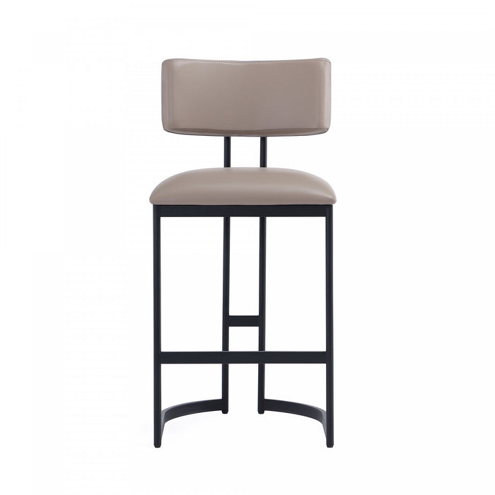 Tabouret de comptoir contemporain moderne Juno en cuir vegetalien et metal, coloris taupe