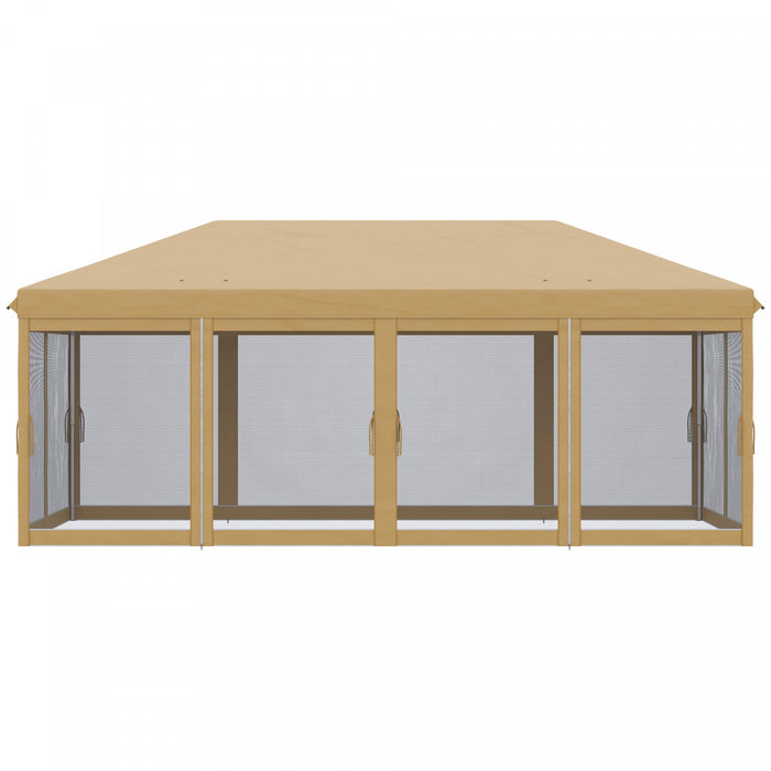 Outsunny Auvent 10'x20' Avec 6 Filets En Maille Sur Parois Laterales, Beige