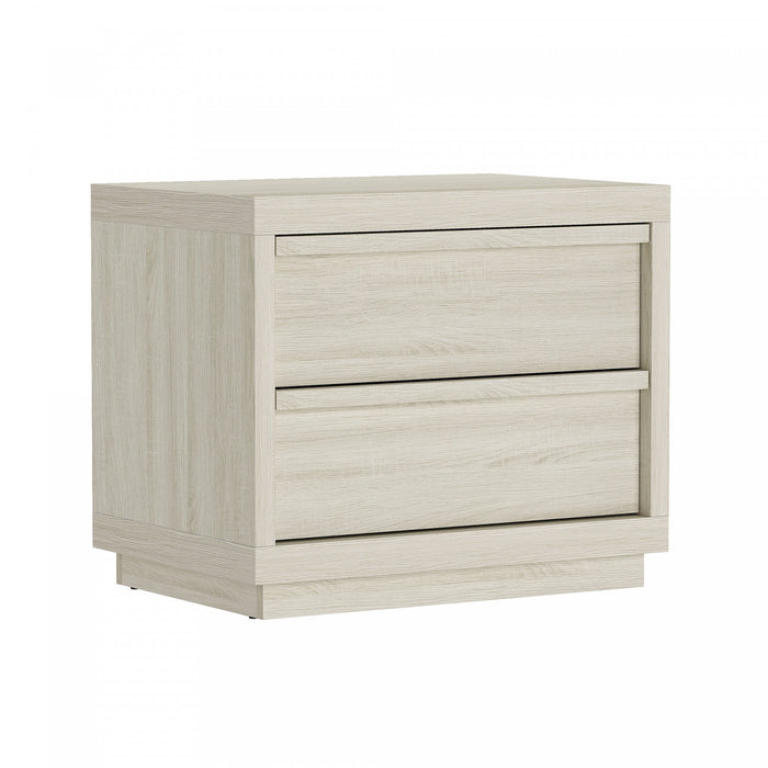 Table de nuit contemporaine Navis 66 cm en chene blanchi (2 tiroirs)