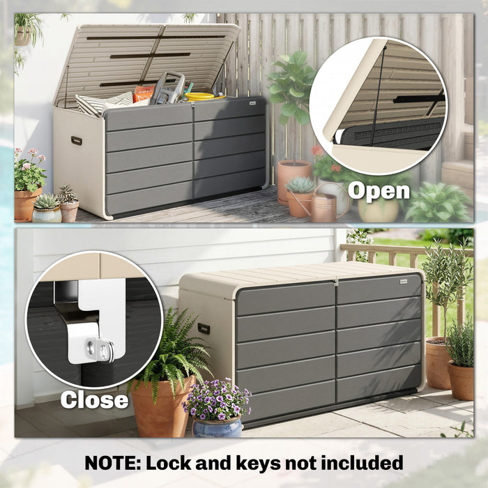 Outsunny Coffre de Rangement Exterieur 757 L avec Couvercle Verrouillable, Beige et Gris