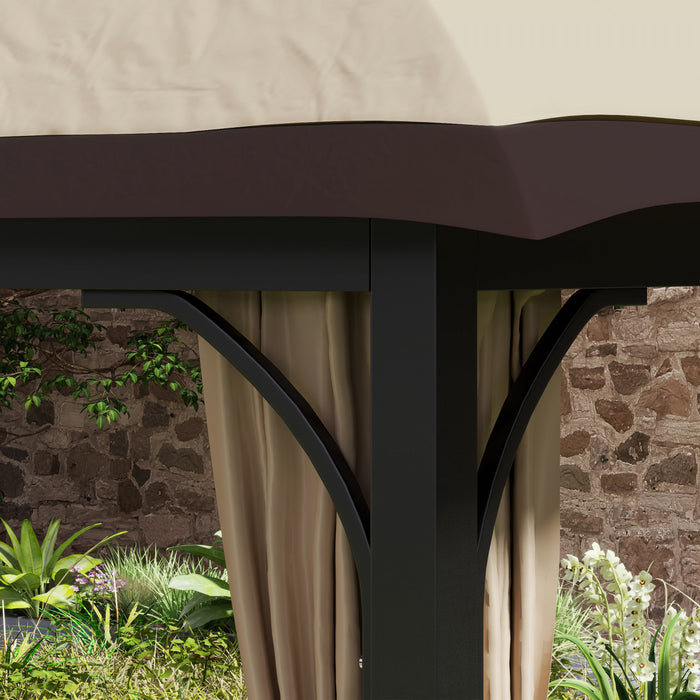 Outsunny Tonnelle A Double Toit 11 x 13' Avec Filet Et Rideaux, Kaki