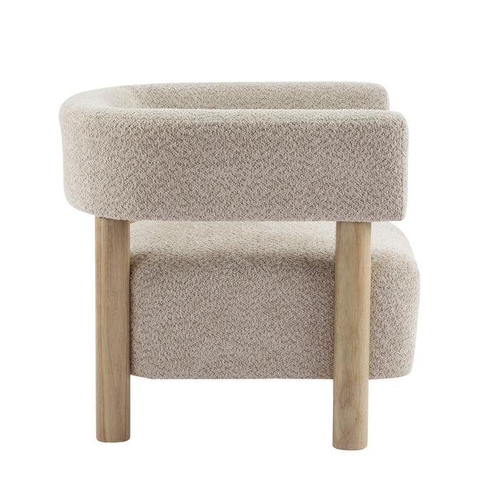 Evelyn Fauteuil d’appoint avec assise confortable et revetement en boucle, bois naturel