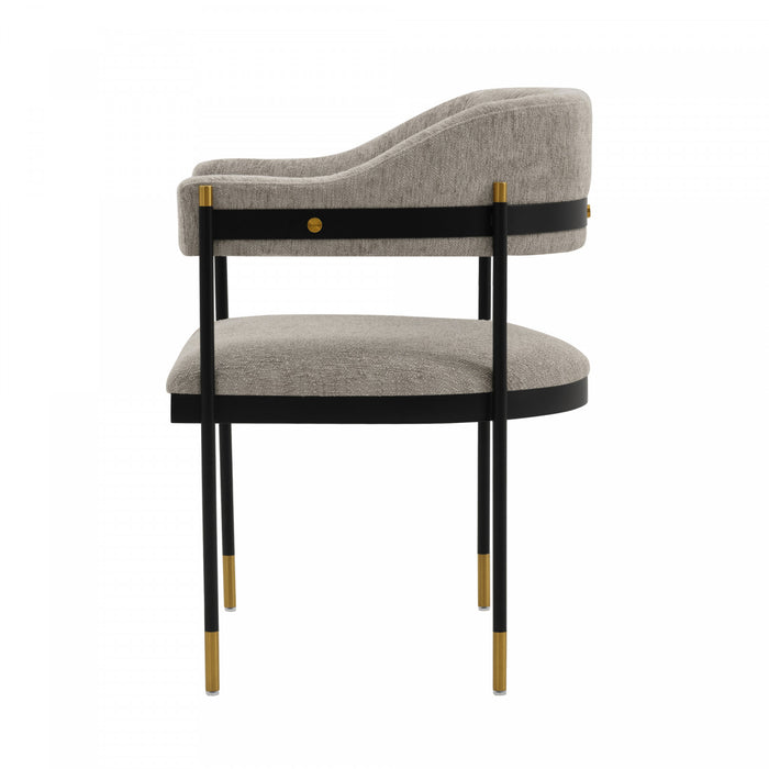 Fauteuil en metal moderne Lia avec revetement en chenille couleur pierre - Lot de 2