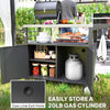Outsunny Outdoor Grill Cart with Foldable Side Table, 37.8" x 18.1" Pizza Oven Stand with Stainless Steel Tabletop, Storage & Towel Rack, Hooks, Movable Food Prep Table on Wheels