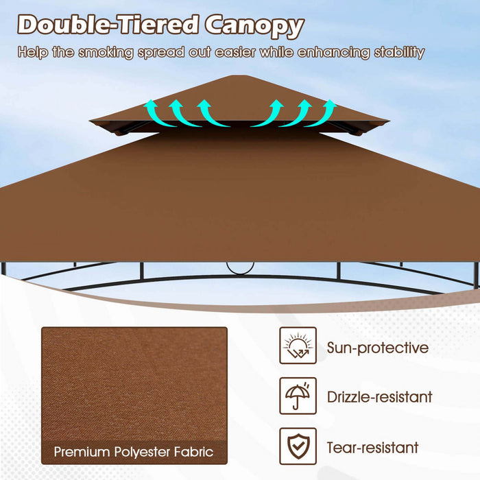 Costway 8’ X 5’ Grill Gazebo Avec 2 Etageres 7 Crochets Cadre En Metal Soft Top Brun