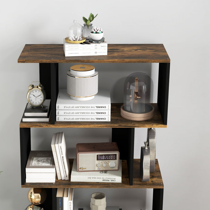 HOMCOM Bibliotheque etroite a 5 niveaux, en forme de S, Marron Rustique