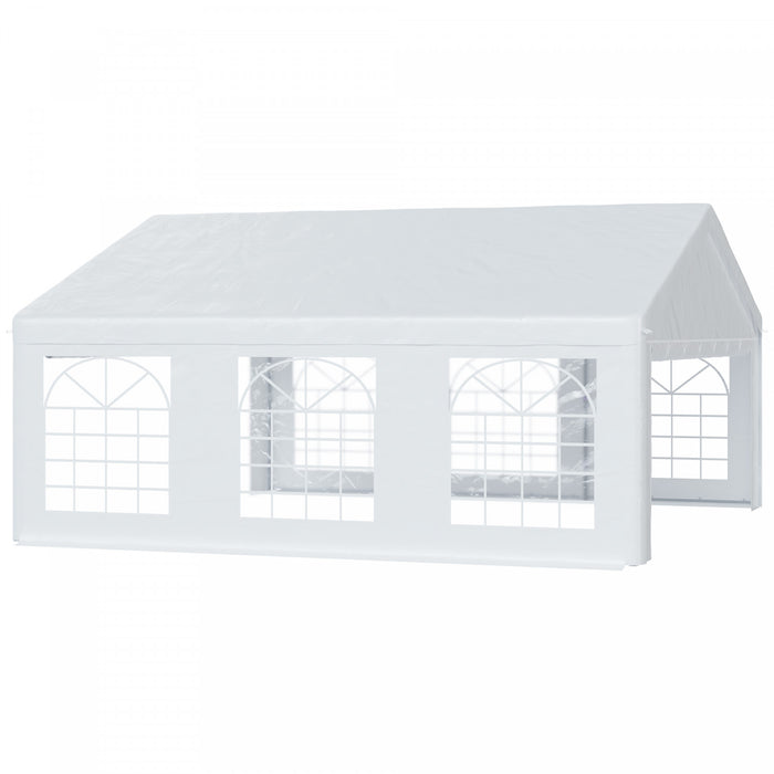 Outsunny 20'x20' Grand Abri De Voiture Exterieur Robuste Garage Party Event Tente Patio Gazebo Auvent Avec Paroi Laterale Amovible, Blanc
