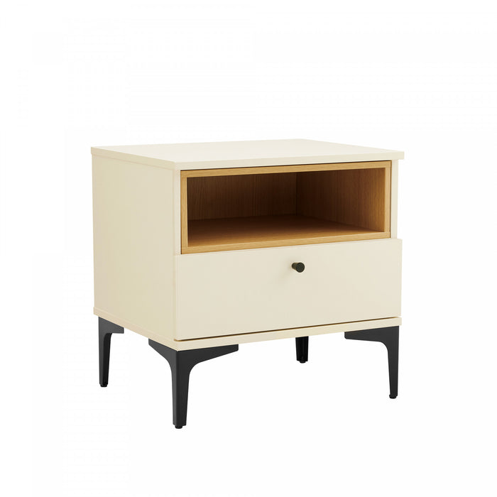 Table de nuit moderne Amara 20\" en creme et chene clair (1 tiroir) - Lot de 2