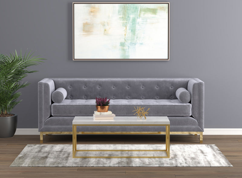 Table à café de 44 po d’apparence marbre avec métal doré